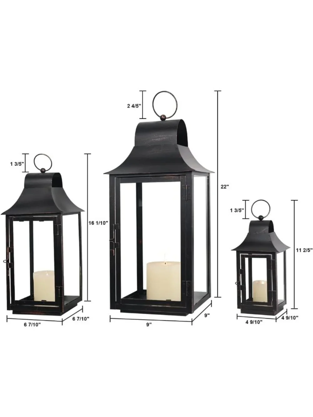Large Decorative Lanterns for Indoor & Outdoor, Vintage Metal Candle Holders